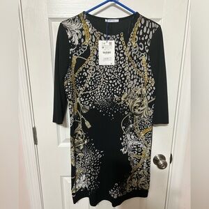 Zara Elegant Black Dress with Gold and White Accents